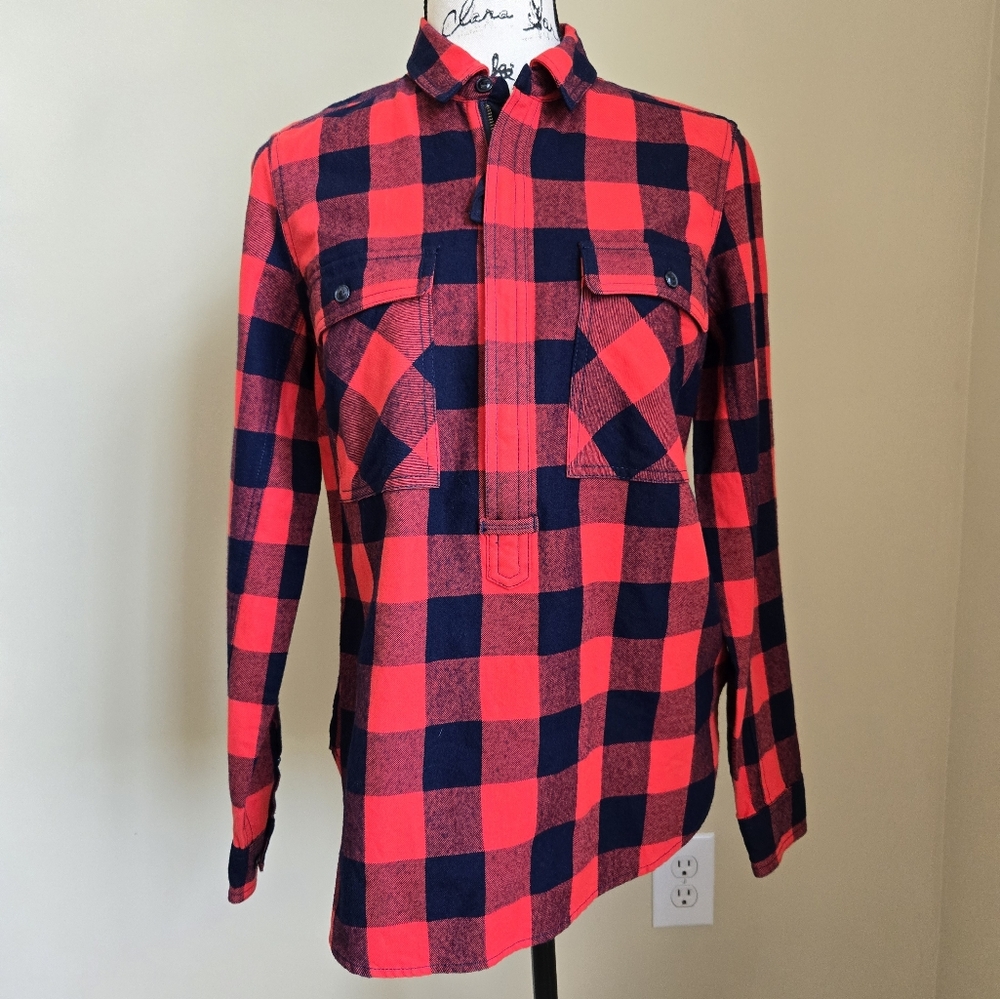 J.Crew Wool Blend Popover Shirt Womens XS Buffalo Plaid